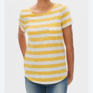 Gap Easy T Yellow White Stripe 100% Cotton Short Sleeve Tee Shirt Top MEDIUM NWT